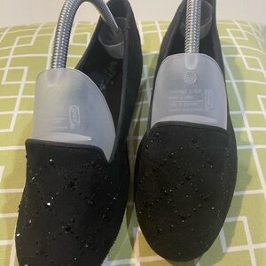 (Self Esteem) Black Women's suede Flats with raised black sparkle studs-vintage